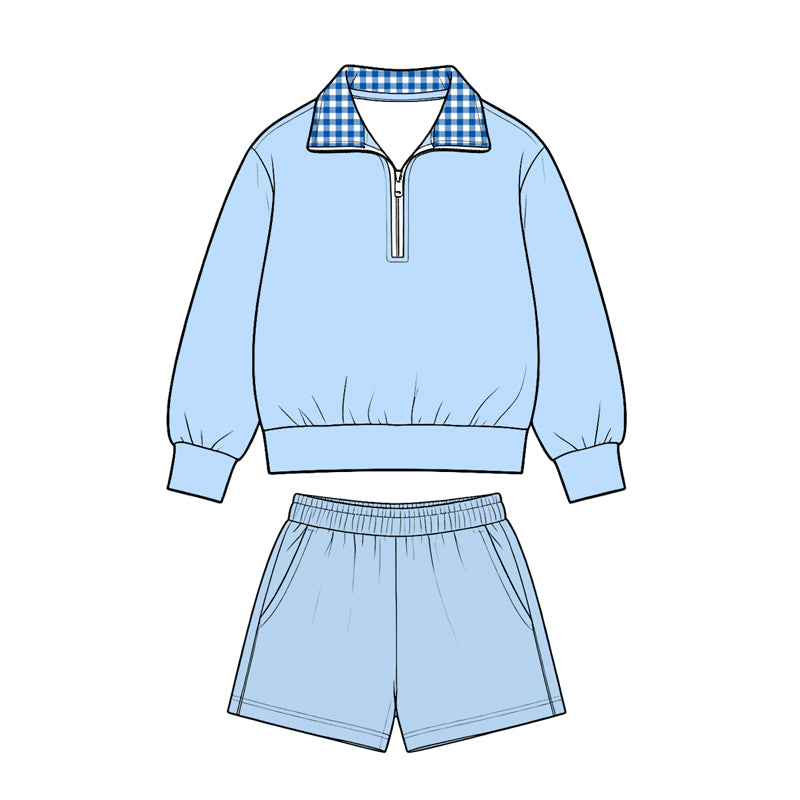 Long sleeve blue pullover top matching shorts girls clothes preorder