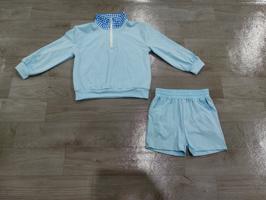 Long sleeve blue pullover top matching shorts girls clothes preorder