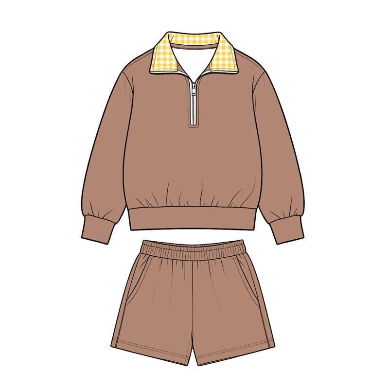 Long sleeve brown pullover top matching shorts girls clothes preorder