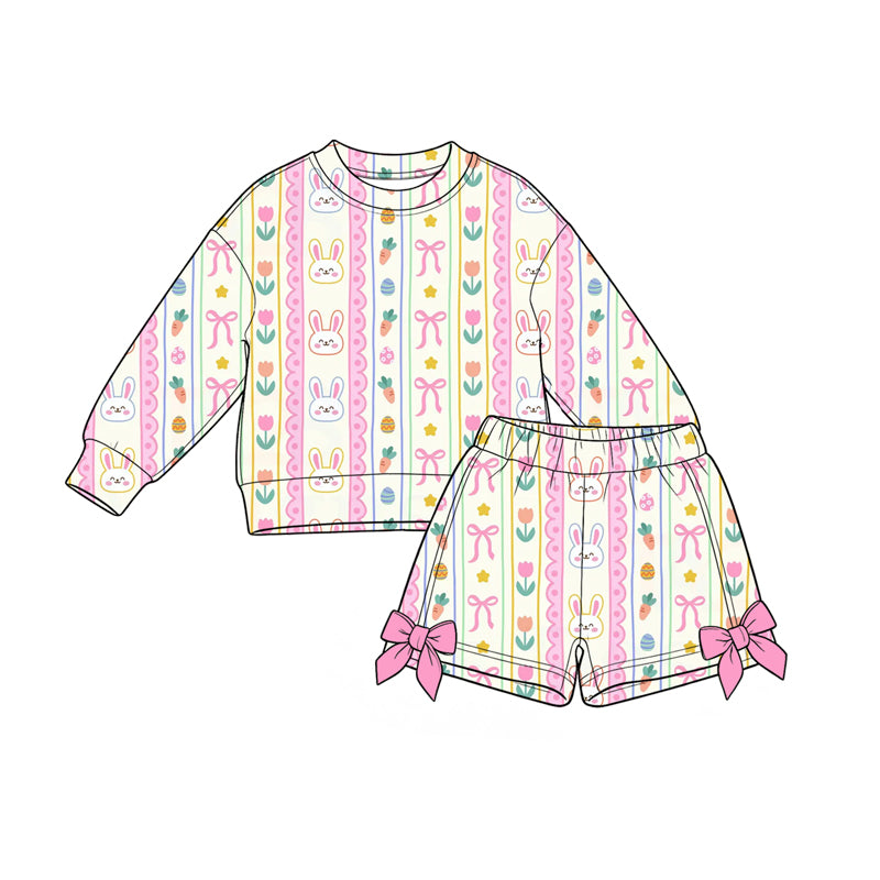 Long sleeve easter bunny bow pullover top matching shorts girls clothes preorder
