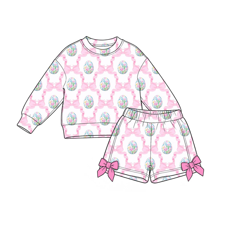Long sleeve easter eggs pullover top matching shorts girls clothes preorder
