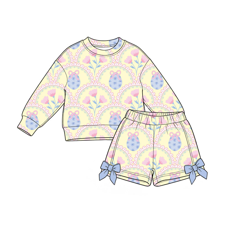 Long sleeve easter eggs pullover top matching shorts girls clothes preorder
