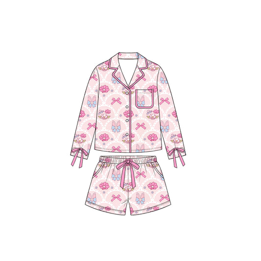 Easter bunny flowers print long sleeve  top matching shorts girl outfit preorder
