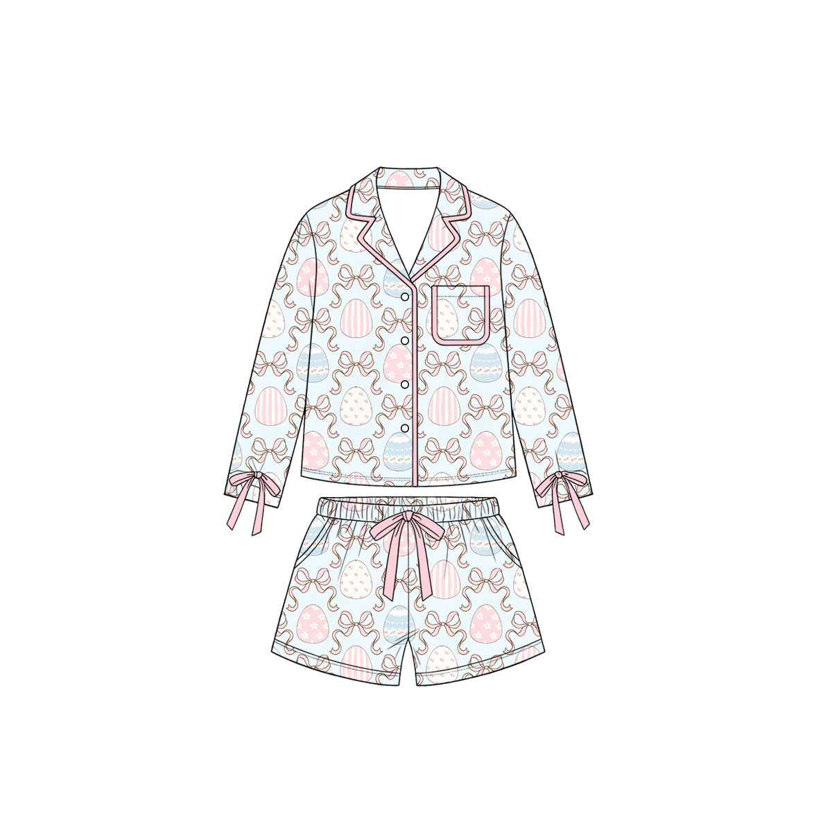 Easter edd bows print long sleeve  top matching shorts girl outfit preorder
