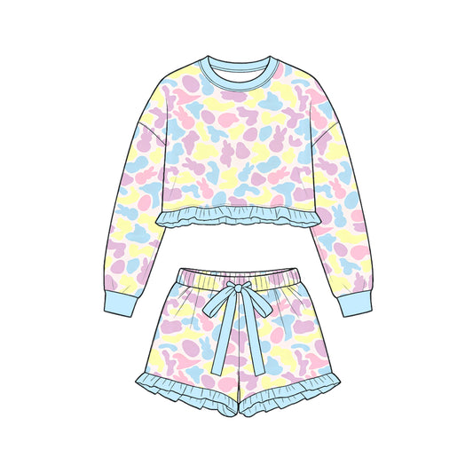 Easter bunny long sleeve top matching shorts girls outfit preorder
