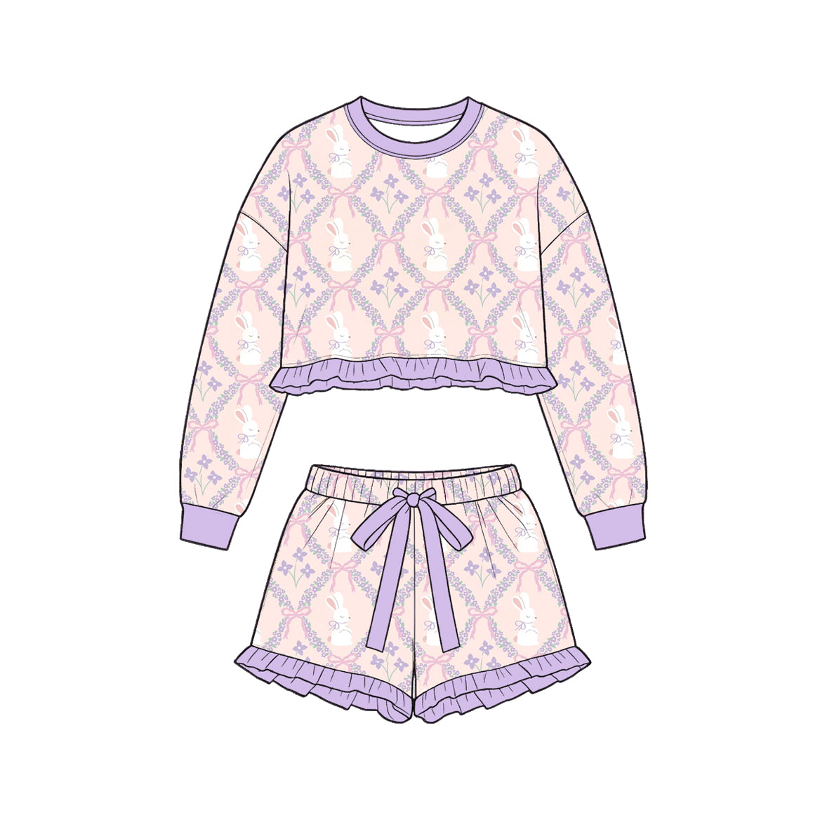 Easter bunny long sleeve top matching shorts girls outfit preorder