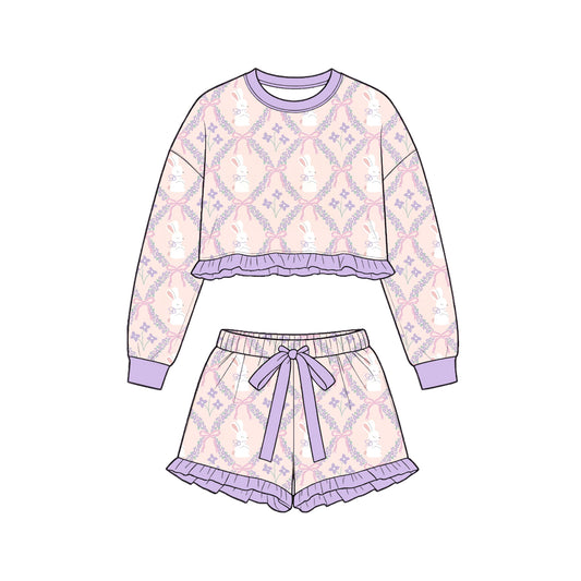 Easter bunny long sleeve top matching shorts girls outfit preorder
