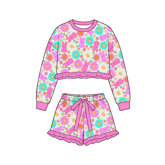 Easter bunny long sleeve top matching shorts girls outfit preorder