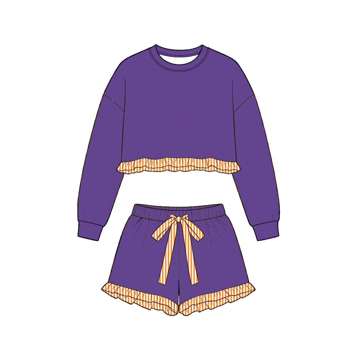 Long sleeve purple cotton top matching shorts girls cotton clothes preorder