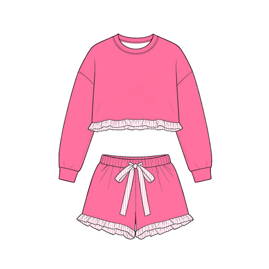 Long sleeve pink cotton top matching shorts girls cotton clothes preorder