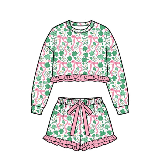 Saint Patrick's Day long sleeve top matching shorts girls outfit preorder