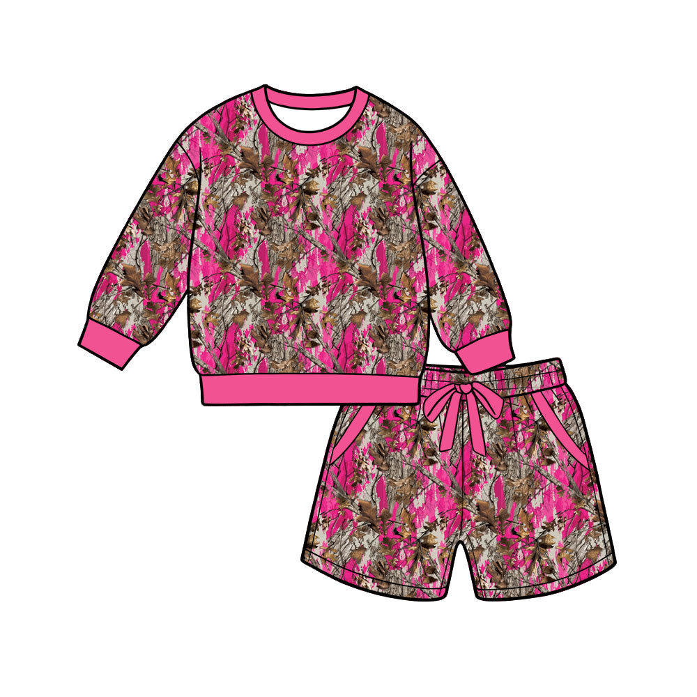 Adult women hot pink leaves design long sleeve pajama set preorder