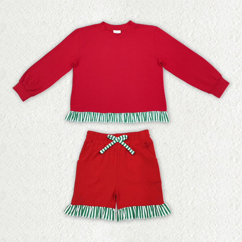 Red long sleeve top matching shorts christmas outfit