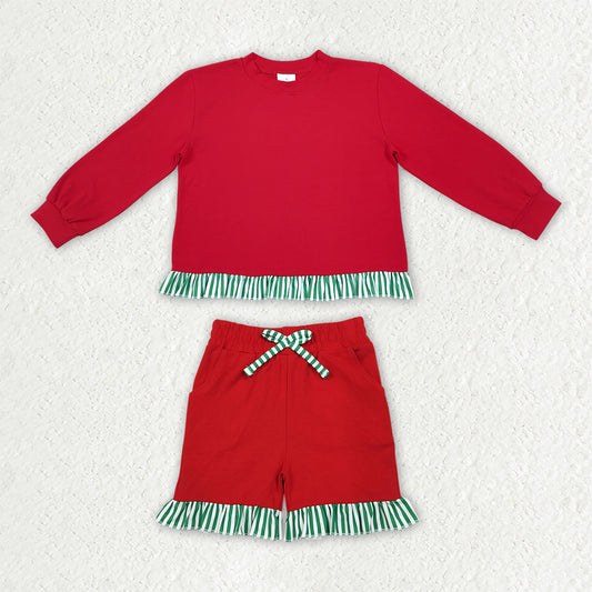 Red long sleeve top matching shorts christmas outfit