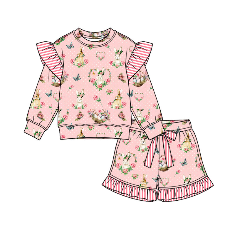 Easter bunny floral print girl long sleeve top shorts set outfit preorder