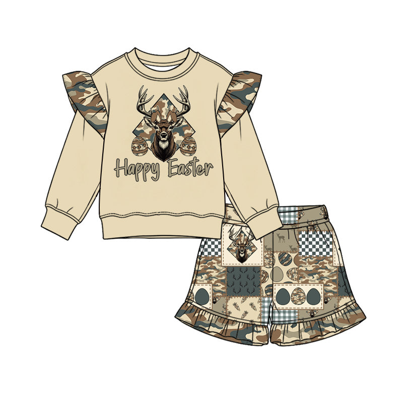 Happy easter girls long sleeve top shorts set outfit preorder