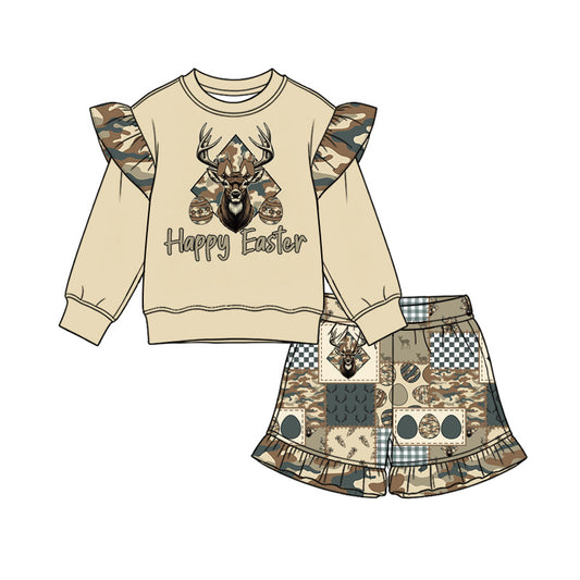 Happy easter girls long sleeve top shorts set outfit preorder