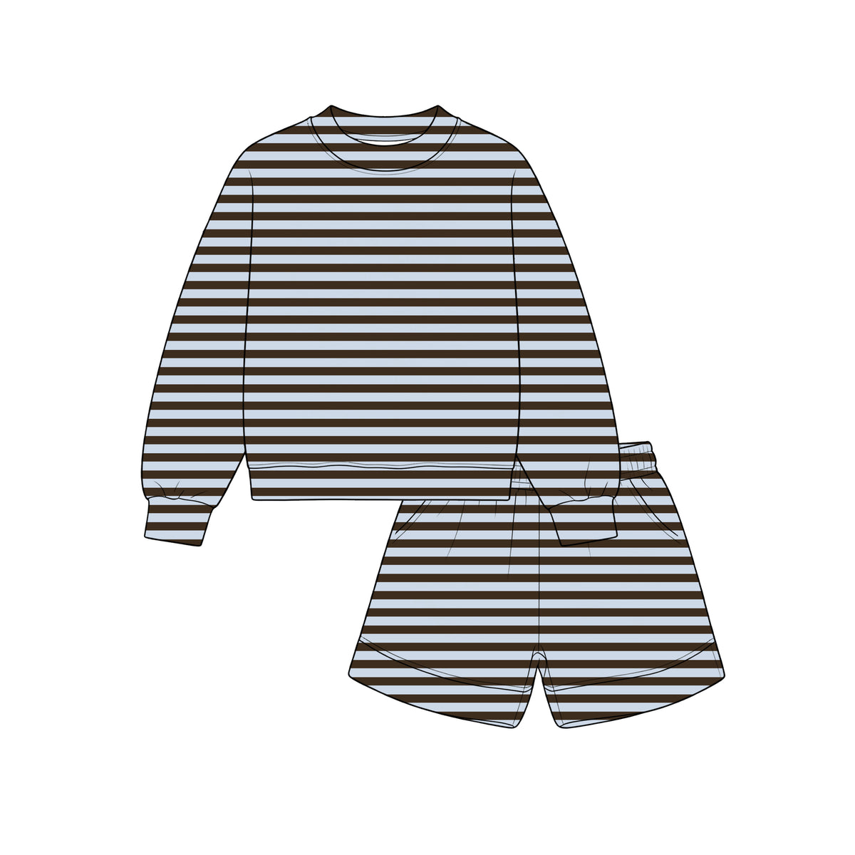 Blue brown stripes girl long sleeve outfit preorder