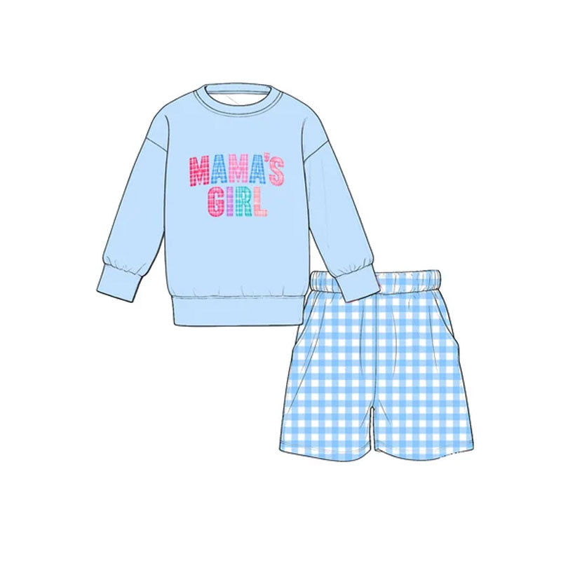 Birthday girl long sleeve top plaid shorts girls outfit preorder