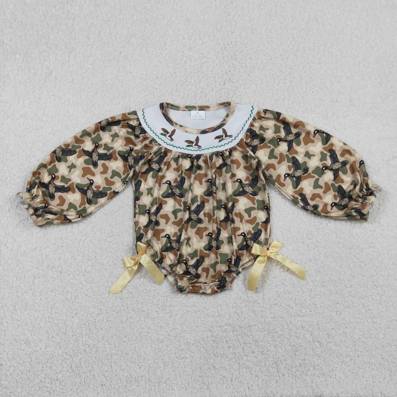 Embroidery Mallard duck toddle baby girl long sleeve romper