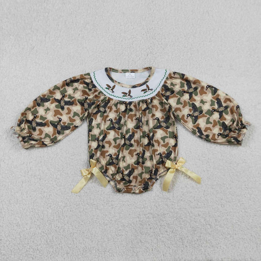 Embroidery Mallard duck toddle baby girl long sleeve romper