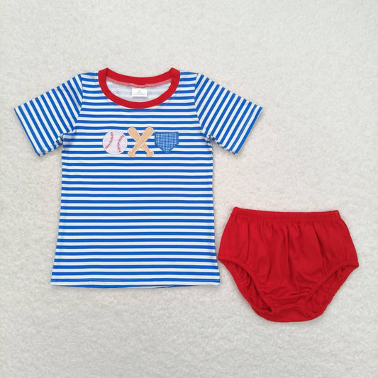 toddle baby boy embroidery baseball bummies set