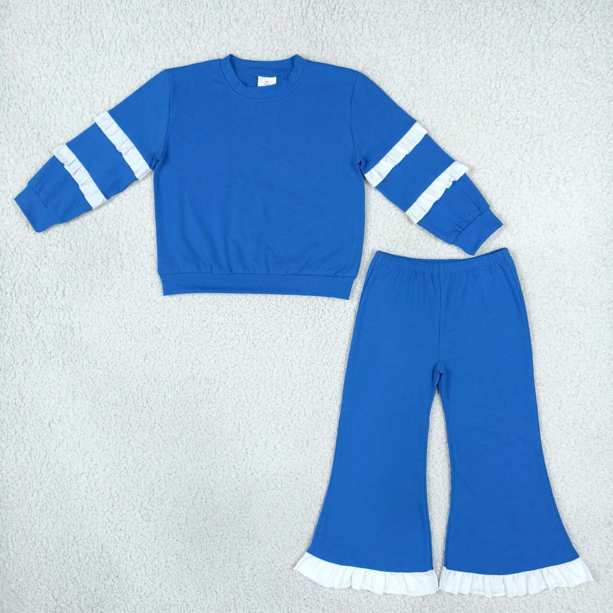 Blue white color long sleeve top matching pants girls fall winter outfit