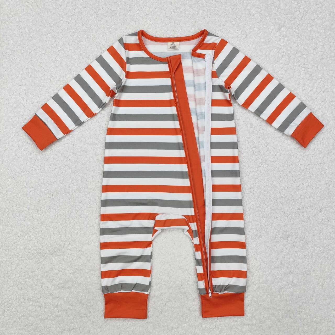 Toddle baby orange green stripes fall season bamboo romper