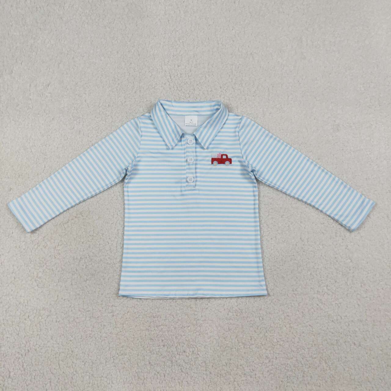 Embroidery Valentines heart blue stripes boy long sleeve top
