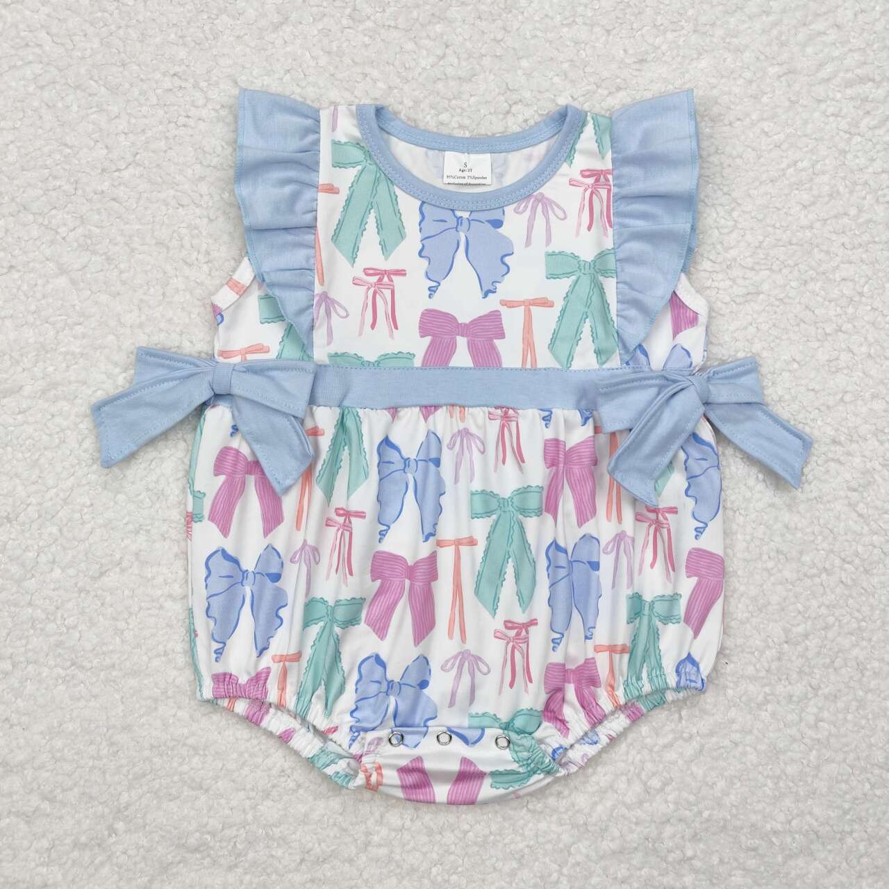 Toddle baby girls pink blue bow romper