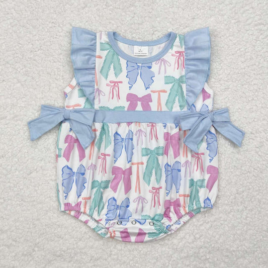 Toddle baby girls pink blue bow romper