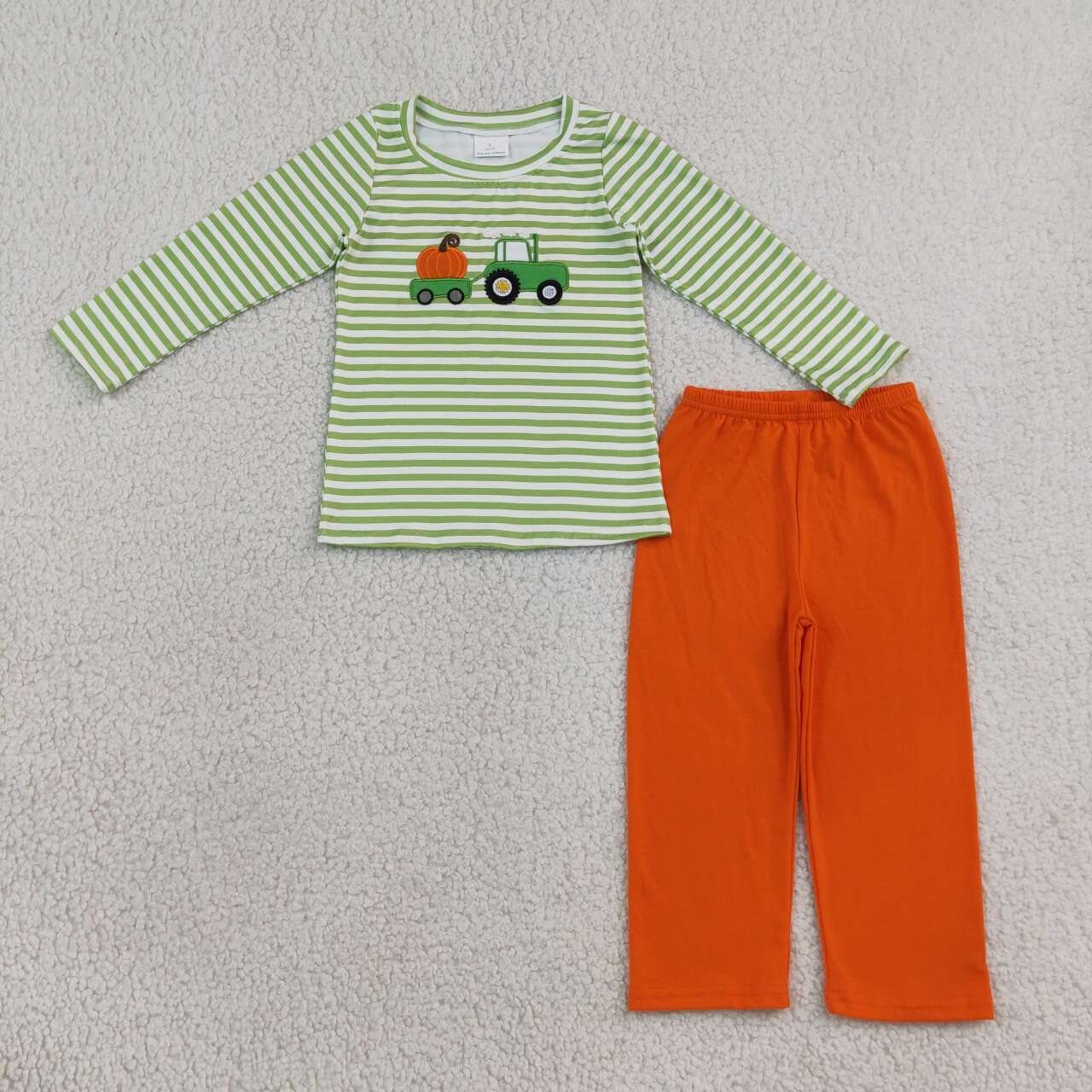 Boy long sleeve embroidery pumpkin truck top matching pants boy spring fall outfit