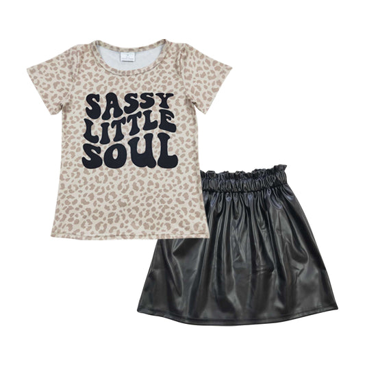 Toddle girls Sassy little soul top p-leather skirt outfit