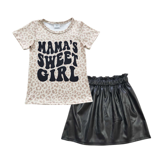 Wholesale price Mama sweet girl  top p-leather skirt outfit