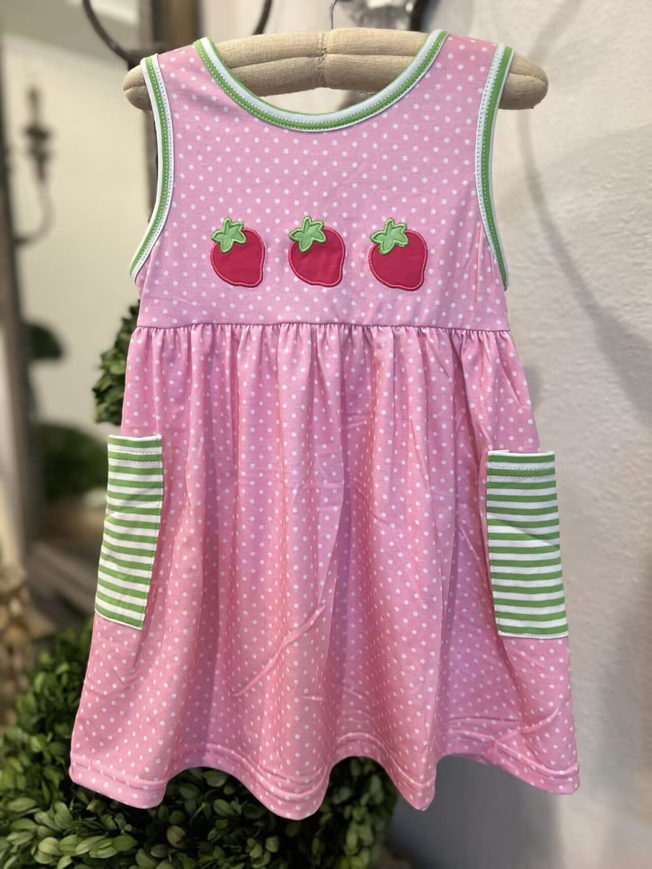 Pre-order embroidery strawberry sleeveless pocket dress