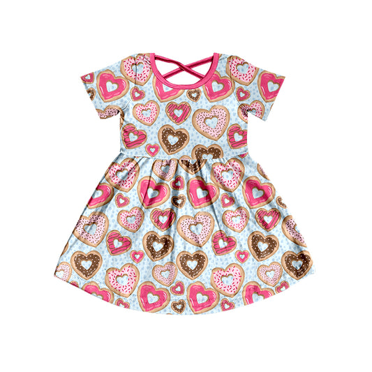 girls short sleeve heart donut Valentines day dress preorder