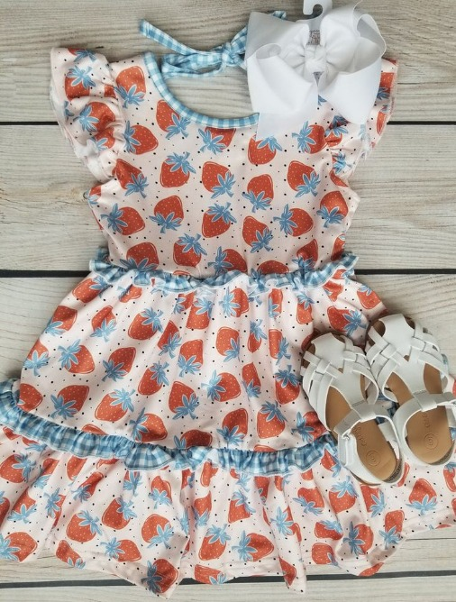 girls short sleeve strawberry boutique dress preorder