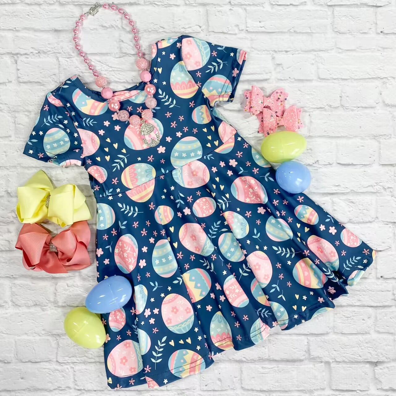 Easter egg floral short sleeve dress preorder