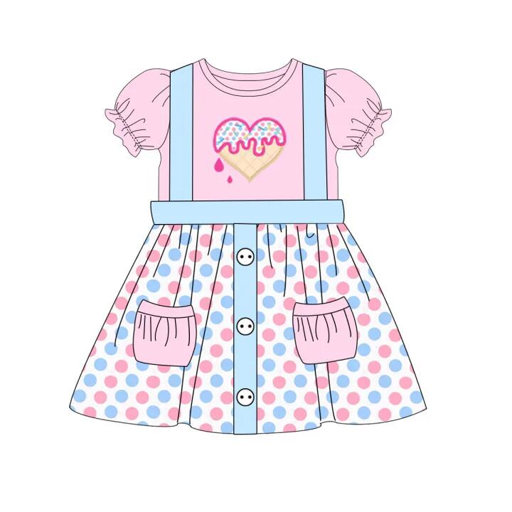 pink heart top colorful dots suspender skirts 2pcs outfit preorder