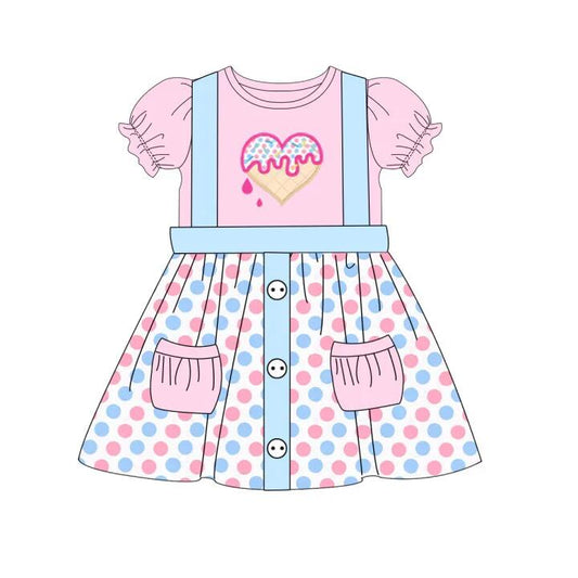 pink heart top colorful dots suspender skirts 2pcs outfit preorder