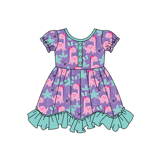 baby girls pink dinosaur ruffle dress preorder