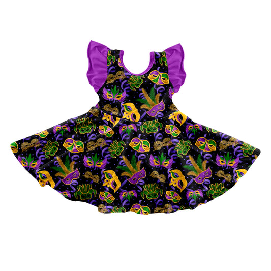 Mardi Gras mask flutter sleeve dress preorder