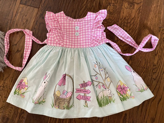 pink gingham easter bunny basket dress preorder