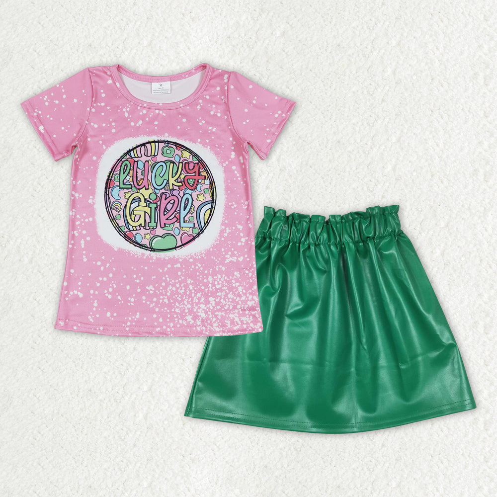 Saint Patrick's Day shirt pu leather skirt outfit