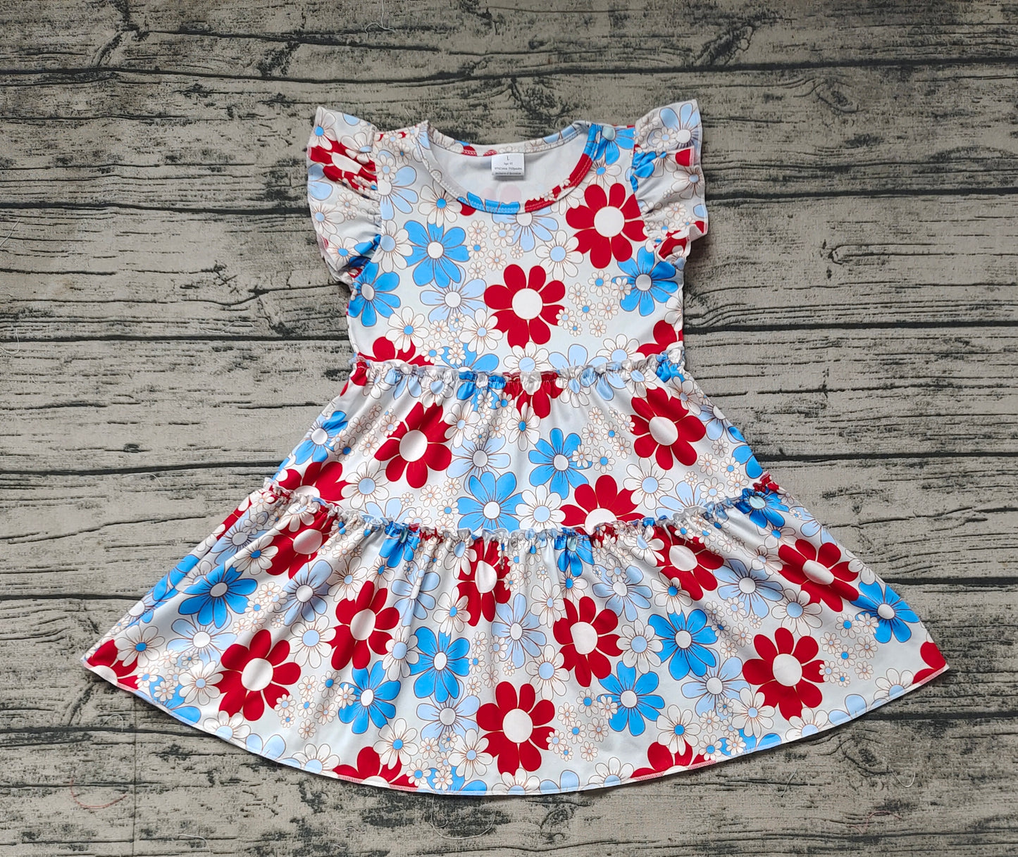American girls red blue flower july 4th dress preorder