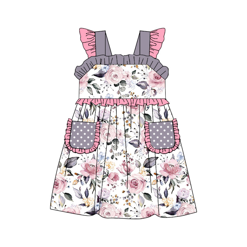 toddle girls grey floral boutique dress preorder