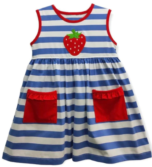 strawberry blue stripes red pocket dress preorder