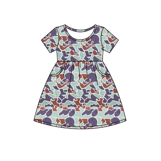 toddle girls grey brown camo short sleeve dress preorder