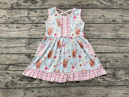 toddle baby girls highland cow floral pocket dress preorder
