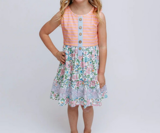 infant baby girls pink floral button dress preorder